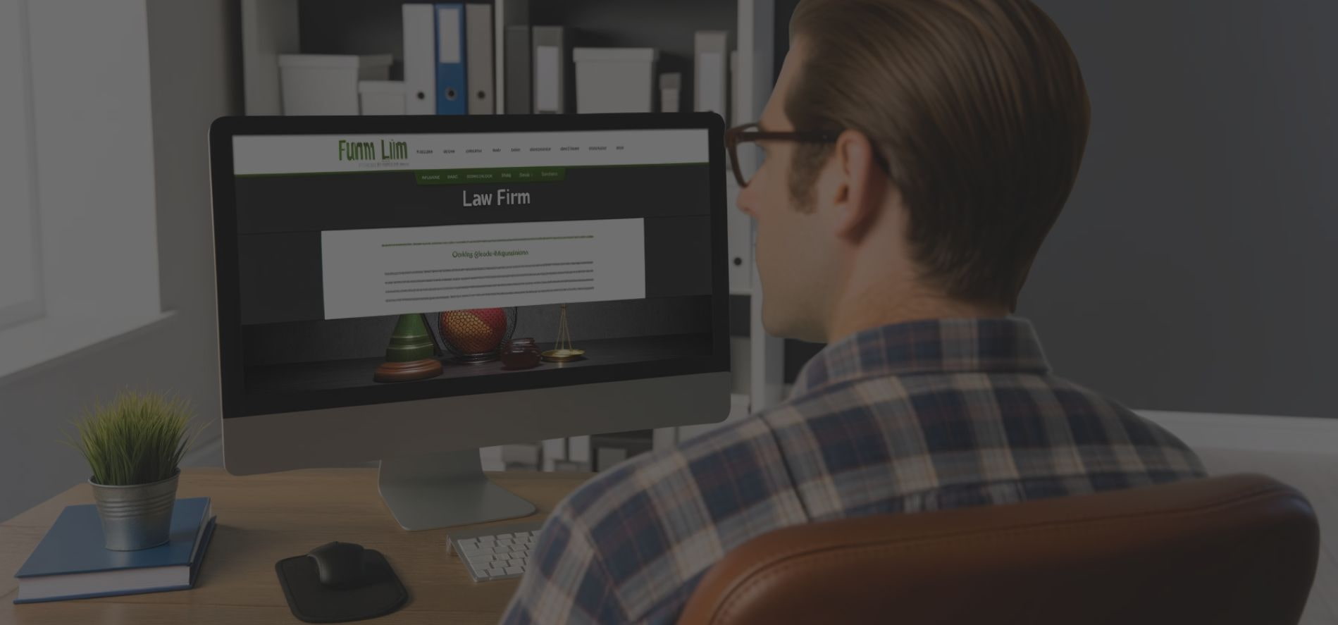 a man sitting at his computer conducting web development for law firms