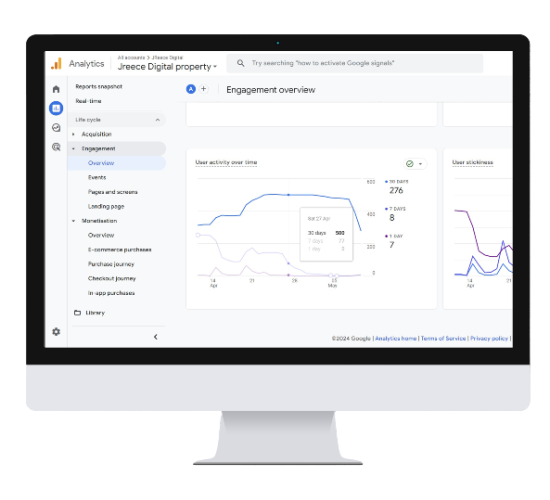 computer screen of JReece Digital's google analytics