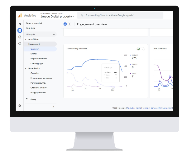 computer screen of JReece Digital's google analytics